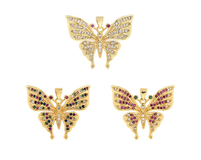 18K Gold Filled Butterfly Pendant,Gold Dainty Butterfly Charms,CZ Butterfly Charm Bracelet Necklace for DIY Jewelry Making Supply