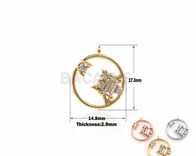 1PCS Round Pendant Owl Pendant Animal Jewelry Pendant Charm Necklace Pendant DIY Jewelry Making Paving 17.3x14.8x2.9mm