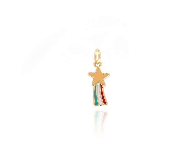 Enamel Meteor Pendant,Pentagram Charm,18K Gold Filled Meteor Charm,Wishing Pendant,Lucky Star Charm,DIY Jewelry Supplies,18x7x1.7mm