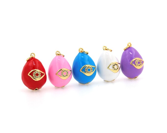 18K Gold Filled Devil Eye Pendant,Gold Dainty Eye Charms,Simple pendant Bracelet Necklace for DIY Jewelry Making Supply
