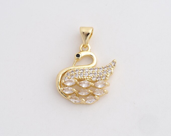 18K Gold Filled Swan Pendant,Bird Charm Bracelet Necklace for DIY Jewelry Making Supply,23.4x16.7x4mm