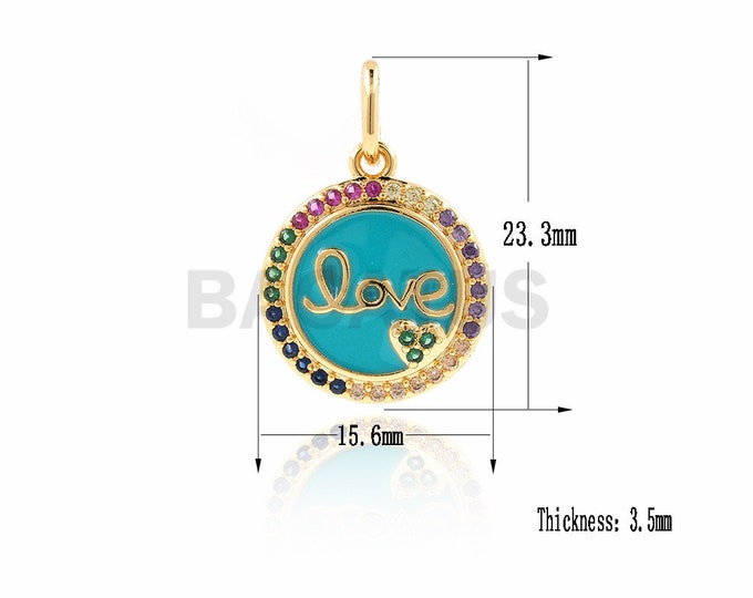 Round pendant love, Valentine's Day gift, round charm, love charm. Enamel pendants, jewelry making supplies 23.3x15.6x3.5mm 1PCS