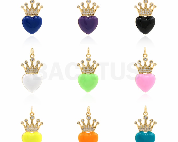 1PCS Enamel Charm,18K Gold Filled Mini Crown Pendant, Gold Crown Charm,Crown Necklace, DIY Jewelry Making Supplies 27x14.5x4mm