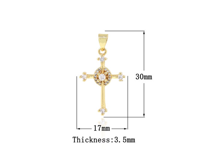 18K Gold Filled CZ Cross Pendant,Gold Dainty Religion Charms,Christian Charm Bracelet Necklace for DIY Jewelry Making Supply