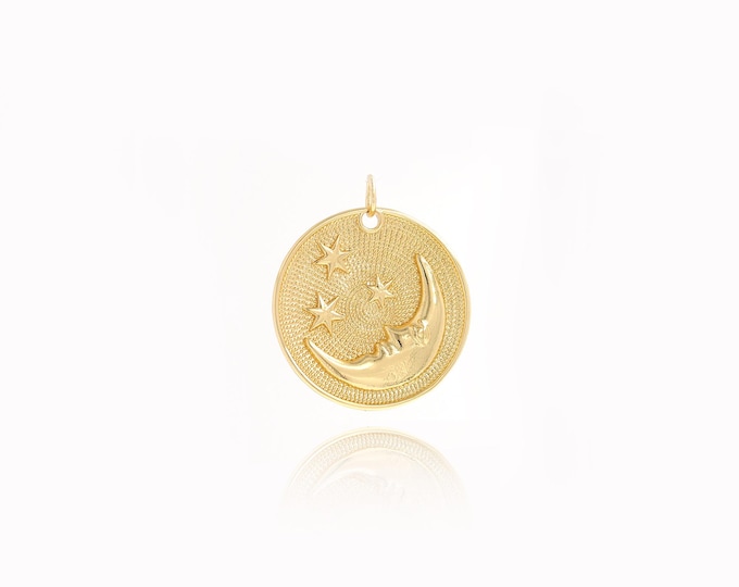 Moon Face Pendant,18K Gold Filled Crescent Moon Charm,Crescent Necklace,Round Charms,DIY Jewelry Supplies,27.3x24x2.5mm