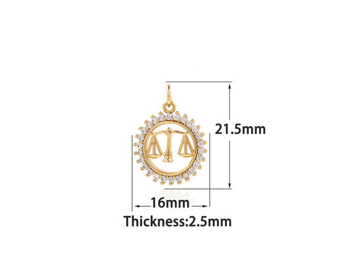 18K Gold Filled Justice Pendant,Gold Dainty CZ Weighing Charms,Simple charm Bracelet Necklace,Suitable for DIY Jewelry Making Supply