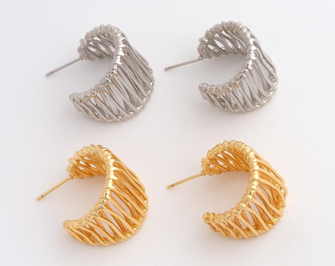 Open Earrings,18K Gold Filled C-Shape Earrings,Dainty Earrings, Gift for Her,25.4x25.2mm