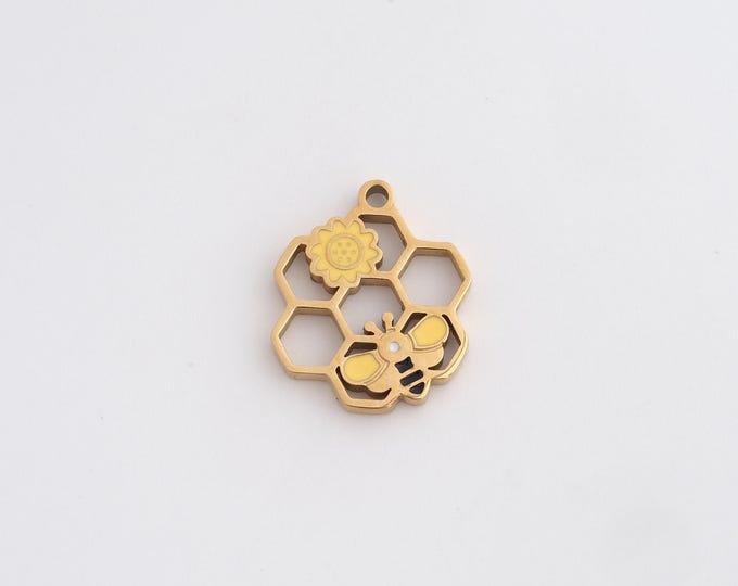Stainless Steel Honeycomb Pendant,Bee Charms,Honeycomb Charm Bracelet Necklace for DIY Jewelry Making Supply,17.2x14x2mm
