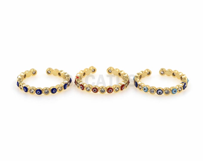 18K Gold Filled Demon Eye Ring, Micro Pavé CZ Enamel Eye Ring, Adjustable Opening Ring, Round Ring, Daily Ring, Stackable Ring