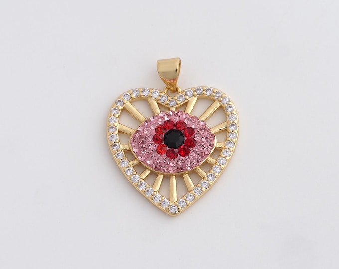 18K Gold Filled Dainty Eye Charm, Micropavé CZ Eye Pendant, Love Necklace, Heart Necklace, Love Charm, DIY Jewelry Supplies, 28.2x22.7x4mm