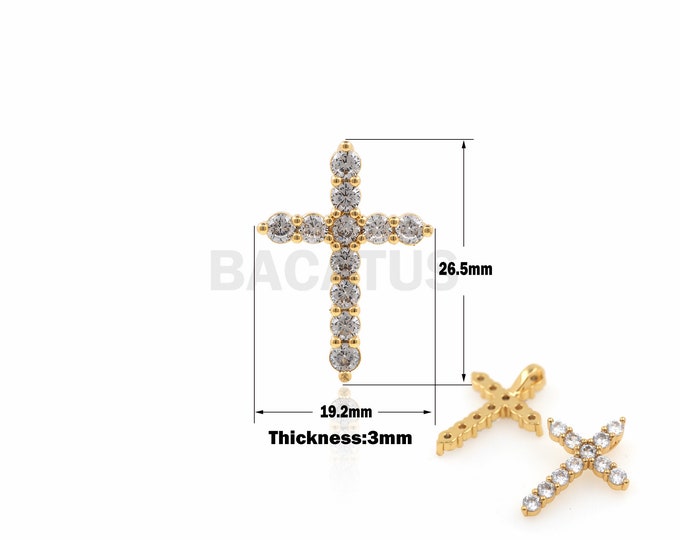 1PCS Suitable For Bracelets, Necklaces, Jewelry Supplies, Cross Pendants, Cross Jewelry,  Cross Charms, Cubic Zirconia  26.5x19.2x3.1mm
