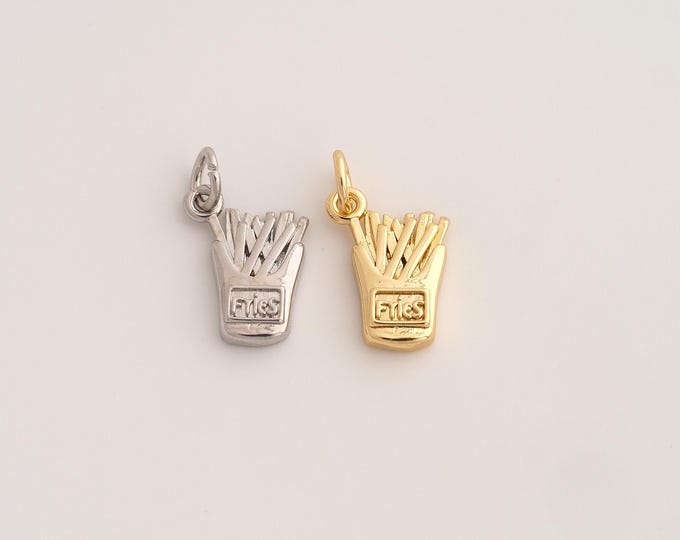 18K Gold Filled French Fries Charm,Dainty French Fries Pendant,French Fries Pendant ,DIY Jewelry Supplies,17.7x10x3mm