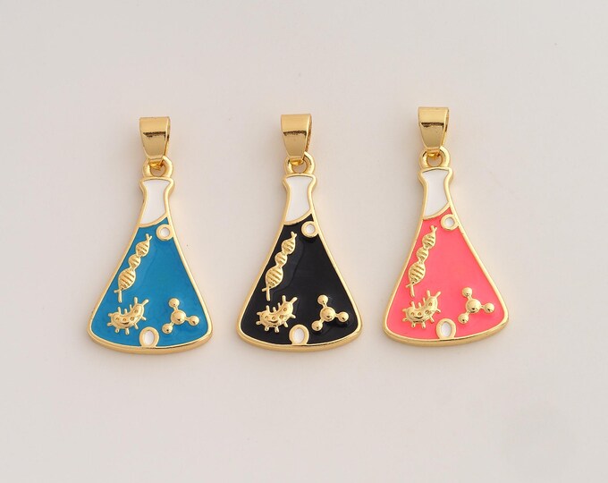 18K Gold Filled Chemistry Flask Charm,Dainty Enamel Science Laboratory Flasks Pendant,Flasks Pendant ,DIY Jewelry Supplies,32.6x16.4x2.3mm