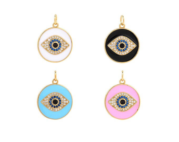 18K Gold Filled Devil Eye Pendant,Gold Dainty Round Charms,Eye Charm Bracelet Necklace for DIY Jewelry Making Supply