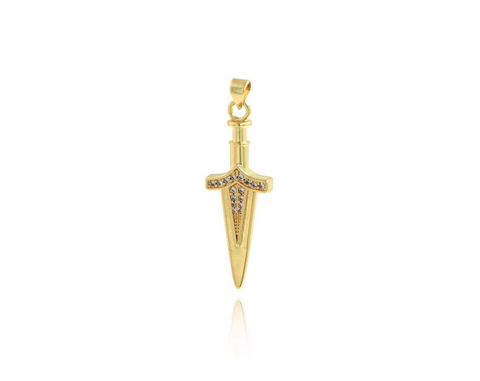 Weapons Pendant,18K Gold Filled Dagger Necklace, Micropavé CZ Weapons Pendant, DIY jewelry Making Accessories,43x13x4.2mm