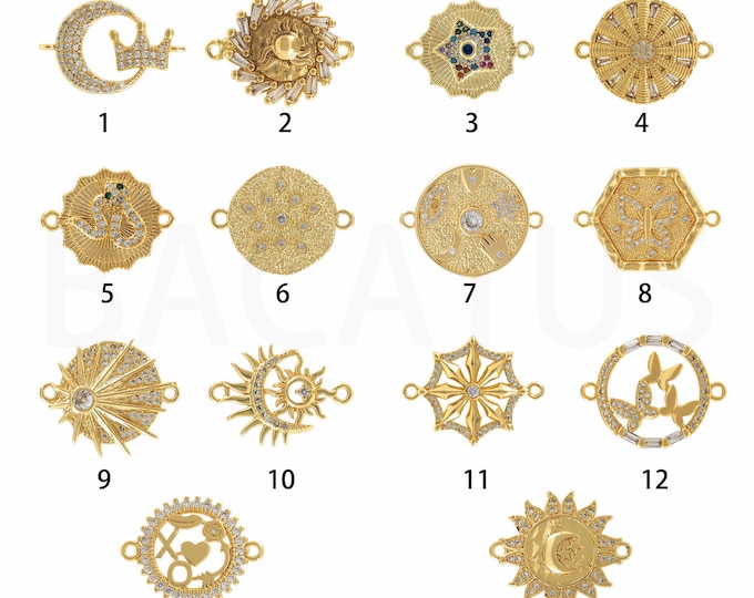 18K Gold Filled Celestial Connector,Gold Dainty CZ Moon Connector,Sun Connector Bracelet Necklace for DIY Jewelry Making Supply