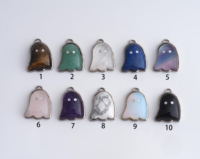 Ghost Gemstone Pendant,Natural Stone Charms,Halloween Crystal Gemstone Charm DIY Jewelry Making Supply,28.4x19.5x7.2mm