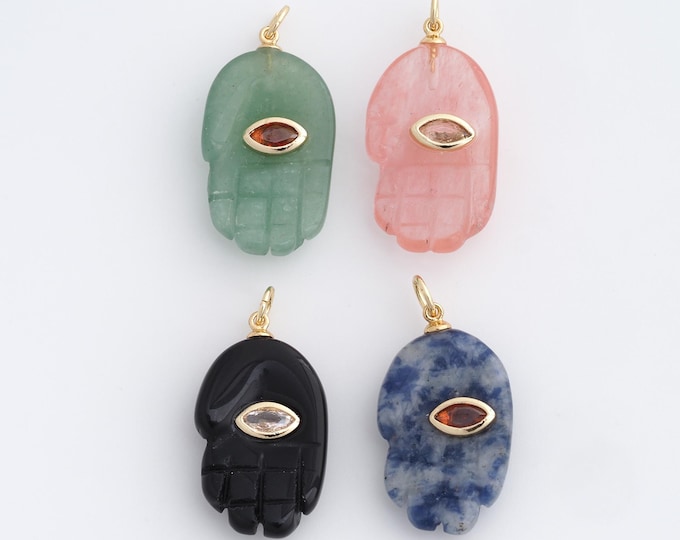Energy Stone Pendant,18K Gold Filled Natural Stone Necklace,Hamsa Hand Pendant, DIY jewelry Making Accessories,30.8x14.8x5.7mm