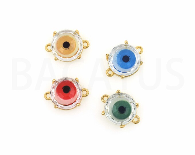Gold Dainty CZ Eye Connector,18K Gold Filled Devil Eye Connector,Eye Connector Bracelet Necklace for DIY Jewelry Making Supply