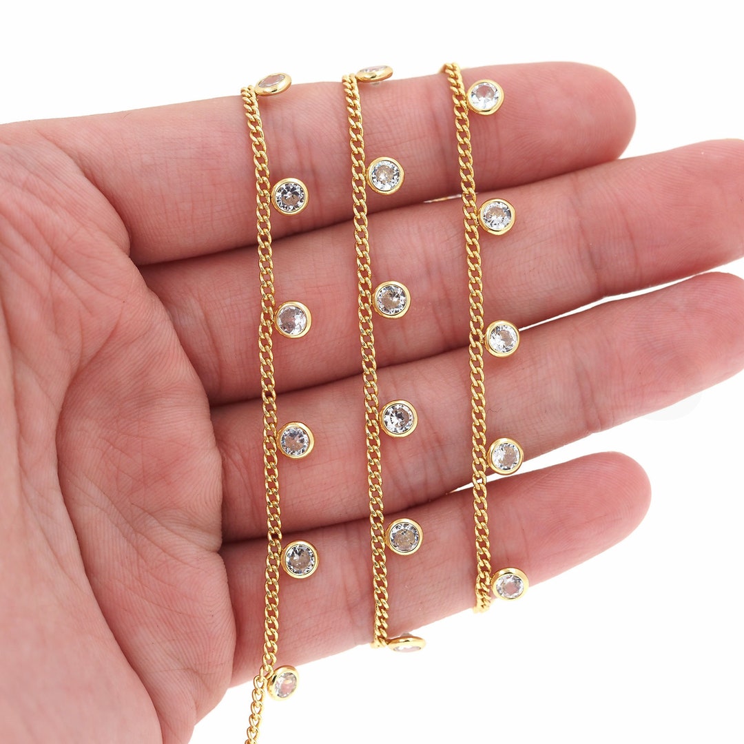 18K Gold Filled Round Chain, Unfinished Necklace, Micropavé CZ Dainty