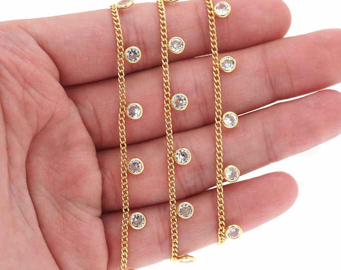 18K Gold Filled Round Chain, Unfinished Necklace, Micropavé CZ Dainty Chain, Welded Chain, Zircon Chain,DIY Jewelry Supplies, 4.8x2.3mm