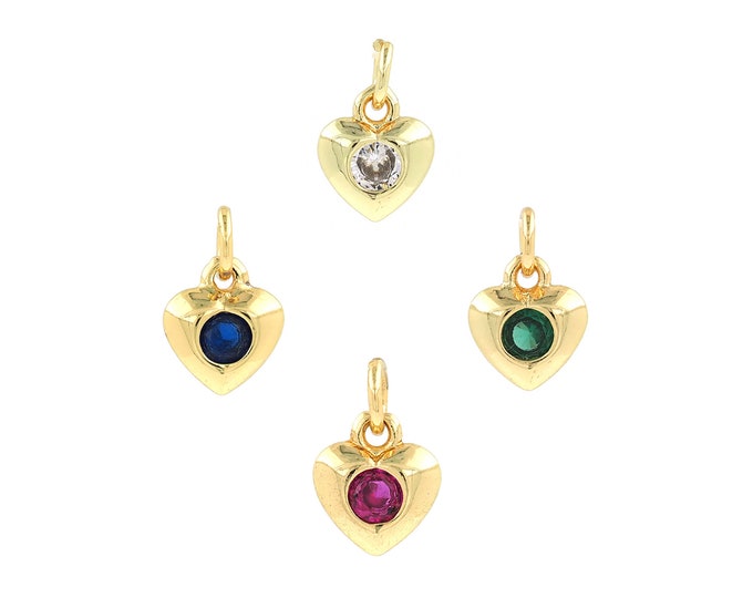 18K Gold Filled Heart Pendant,Gold Dainty Heart Charms,CZ Heart Charm Bracelet Necklace for DIY Jewelry Making Supply