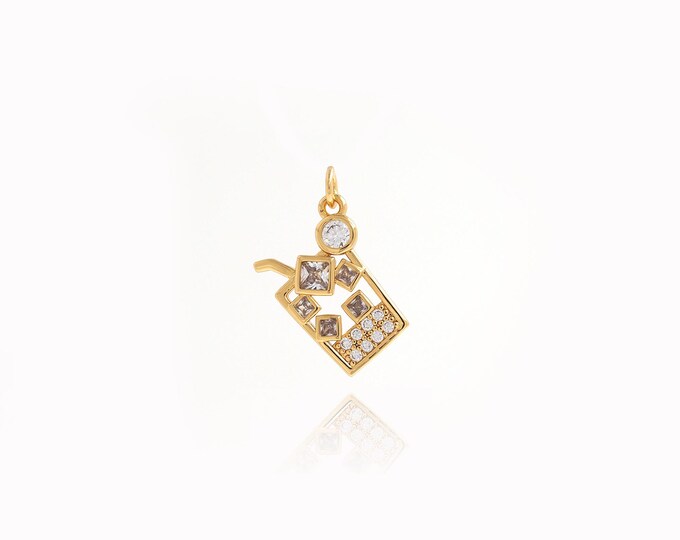 Wine Glass Pendant, Micropavé CZ Wine Charm, 18K Gold Filled Wine Glass Charm, Drinking Necklace, DIY Jewelry Supplies, 17.8x13.5x2mm