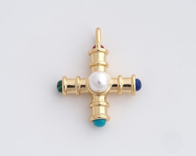 Cross Pendant, Micropavé CZ Religious Charm, 18K Gold Filled Cross Charm, DIY Jewelry Supplies, 32.3x26.6x10.5mm