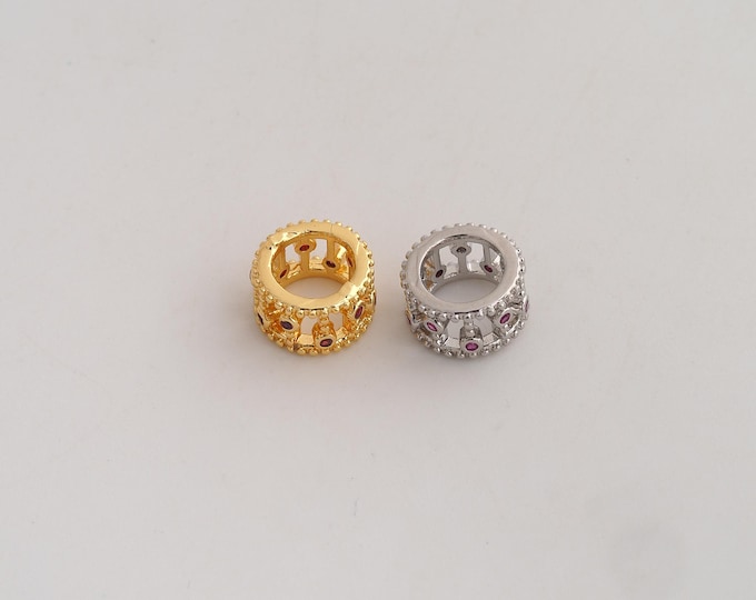 Gold Round Tube Beads, 18K Gold Filld CZ Large Hole Beads,for Jewelry Making Supplies,10x6.3mm Hole 7mm