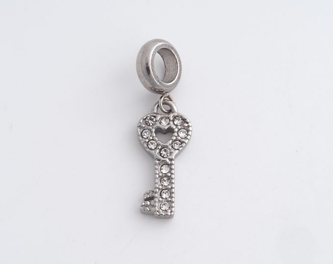 Stainless Steel Heart Pendant,Love Key Charms,CZ Heart Key Charm Bracelet Necklace for DIY Jewelry Making Supply,29.5x8.5x2.4mm
