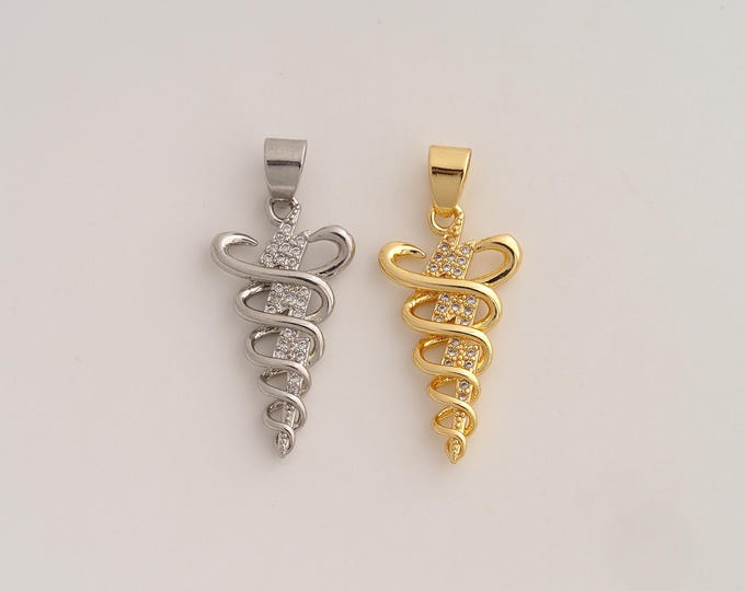 18K Gold Filled Medical Charm,Dainty Registered Nurse Pendant,CZ Medical Pendant ,DIY Jewelry Supplies,32x14x3.4mm