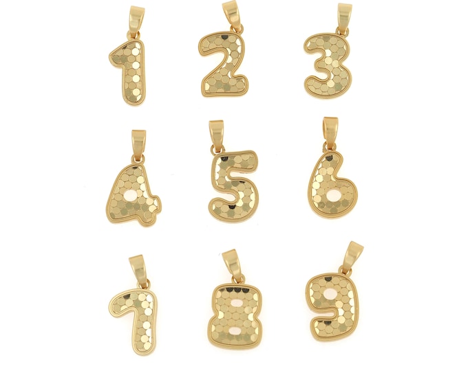 One Pendant, 18K Gold Filled Number Pendant, Number Necklace, Number Charm, Six Necklaces, DIY Jewelry Supplies, 18x19x1.8mm
