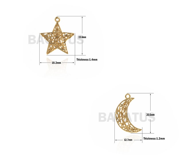 1PCS Five-Pointed Star Pendant, Moon Pendant, Five-Pointed Star Charm, Moon Charm, Crescent Pendant, Star Necklace, Star And Moon Pendant