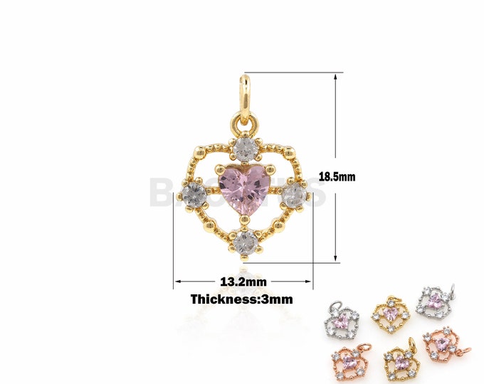 1PCS Love Pendant Hollow Love Heart Necklace Suitable for Bracelet Necklace Jewelry Supplies Pendant Charm Cubic Zirconia 18.5x13.2x3mm