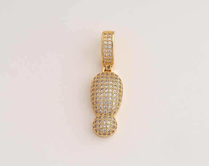 18K Gold Filled Exclamation Mark Charm,Dainty Symbol Pendant,CZ ! Symbol Pendant ,DIY Jewelry Supplies,37x10.7x5mm