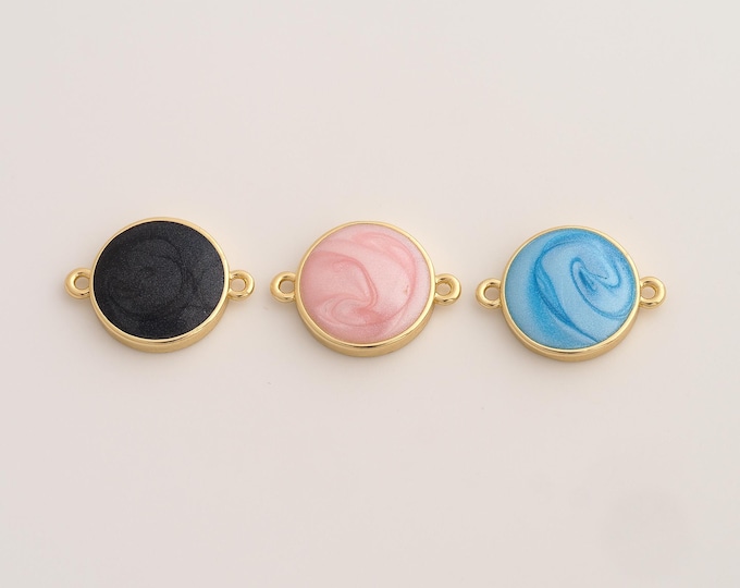18K Gold Filled Round Medal Connector,Enamel Disc Connector,Medal Connector for Jewelry Making 19x14x3.3mm
