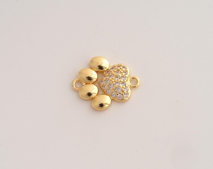 18K Gold Filled Paw Print Connector,CZ Animal Foot Connector,Paw Print Connector for Jewelry Making 17.5x14.3x2.8mm