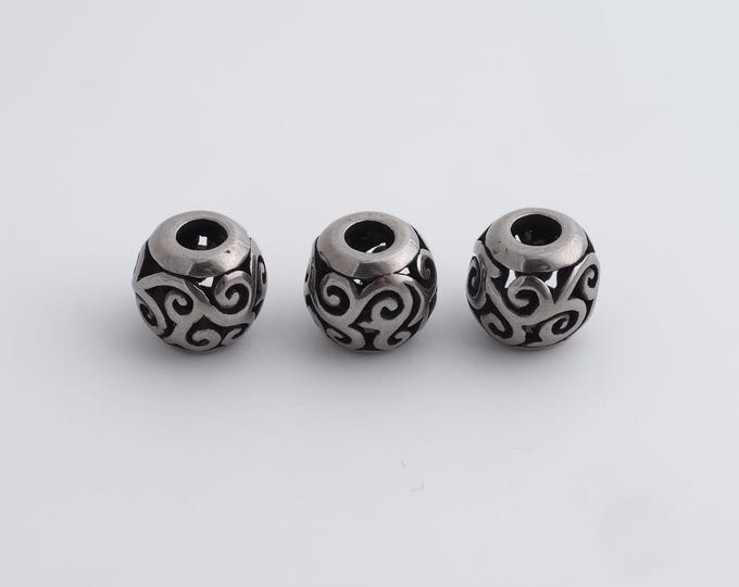 1 pcs Stainless Steel Retro Ball Spacer Beads,Silver Round Beads,Ball Beads DIY Bracelet Necklace Earrings Jewelry Making,10.2x9.5mm