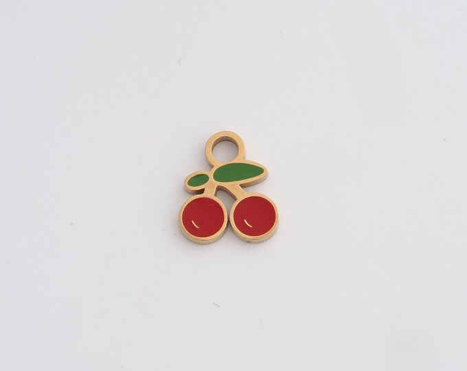 Stainless Steel Cherry Pendant,Enamel Charms,Fruit Charm Hamsa Charms for DIY Jewelry Making Supply,11.7x10x1.5mm