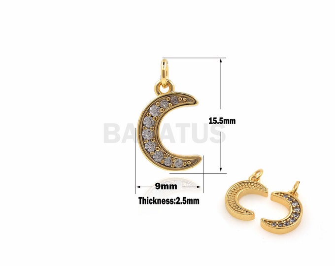 1PCS 18K Gold-Plated Moon Necklace Gold-Plated Crescent Pendant, Exquisite Necklace, Valentine's Day Gift, Micro-Paved Crescent 15.5x9x2.5mm