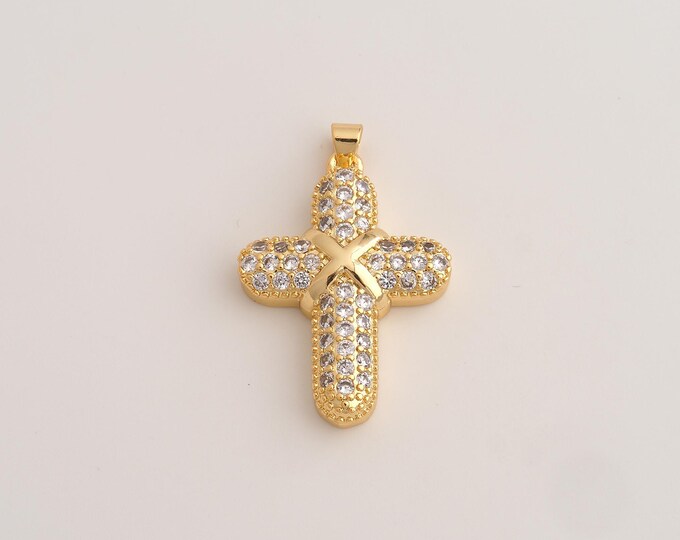 18K Gold Filled Cross Charm,Dainty Religious Pendant,CZ Christian Pendant ,DIY Jewelry Supplies,36.4x23.5x5.5mm