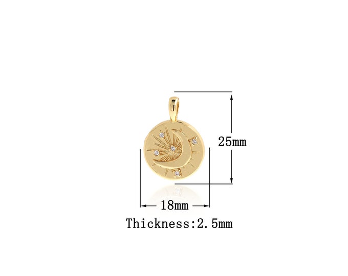 18K Gold Filled Moon Pendant,Gold Dainty Moon Charms,Simple pendant Bracelet Necklace for DIY Jewelry Making Supply