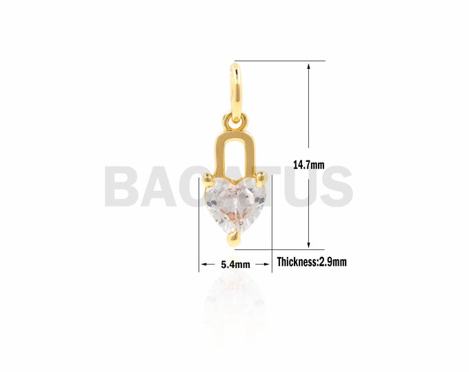 1PCS CZ Micro Pave Heart-Shaped Lock Pendant, Cubic Zirconia Heart Pendant, Heart-Shaped Ornament, Heart-Shaped Jewelry 14.7x5.4x2.9mm
