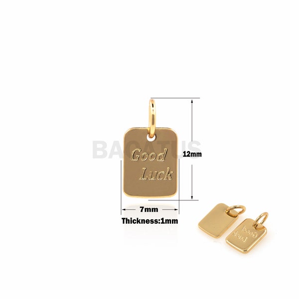 1PCS Mini Rectangle Hang Tag Golden Dog Tag Label Charm DIY Jewelry Making Good Luck Necklace 18K Gold Filling 12x7x1mm
