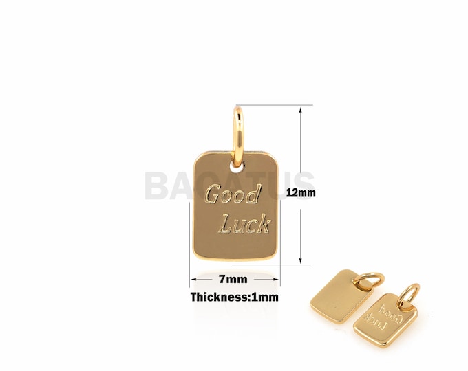 1PCS Mini Rectangle Hang Tag Golden Dog Tag Label Charm DIY Jewelry Making Good Luck Necklace 18K Gold Filling 12x7x1mm