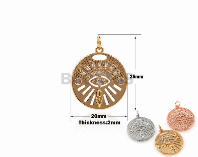1PCS Disc Pendant Eye Charm Magic Eye Jewelry Eye Charm Suitable for Bracelet, Necklace, Jewelry Supplies Micro-Pave 25x20x2mm
