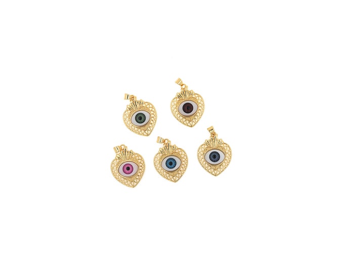 18K Gold Filled Devil Eye Pendant,Gold Dainty Eye Charms,Simple pendant Bracelet Necklace for DIY Jewelry Making Supply