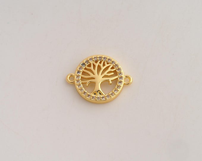 18K Gold Filled Tree of Life Connector,Round Tree Connector,CZ Round Connector for Jewelry Making 19x14.2x3mm