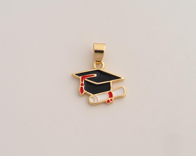 18K Gold Filled Doctoral Cap Charm,Dainty Enamel Diploma Scroll Pendant,Doctoral Cap Pendant ,DIY Jewelry Supplies,20.7x18x1.6mm