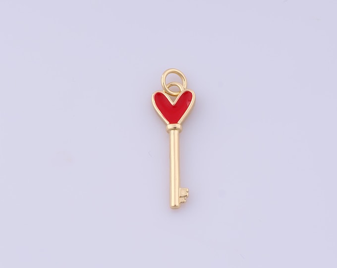 Heart Pendant,18K Gold Filled Key Necklace, Enamel Love Pendant, DIY jewelry Making Accessories,26.4x7.7x2.5mm